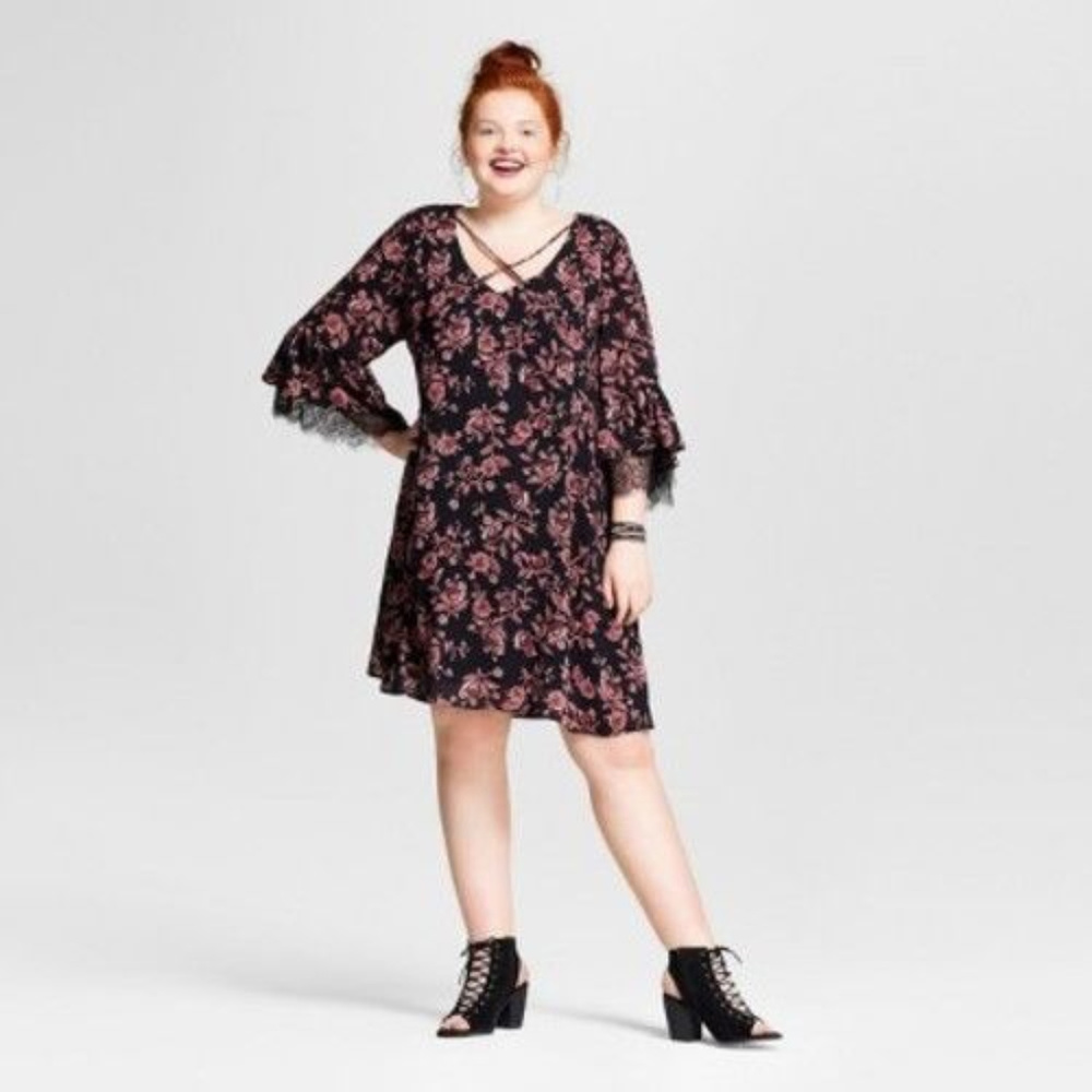 Women's Plus Size Lace Rose Print Dress